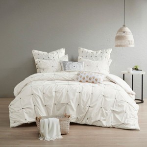 King/Cal King 3 Piece Elastic Embroidered Cotton Duvet Cover Set - 1 of 1