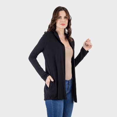 24seven Comfort Apparel Womens Hooded Open Front Lightweight Cardigan