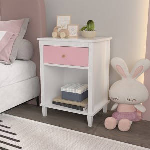 VASIP Wooden Nightstand with Drawer & Shelf, Compact Bedside Table for Kids and Adults,White+Pink - 1 of 4