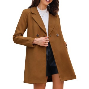 INSPIRE CHIC Women's Notched Lapel Double Breasted Raglan Sleeve Winter Coat - 1 of 4