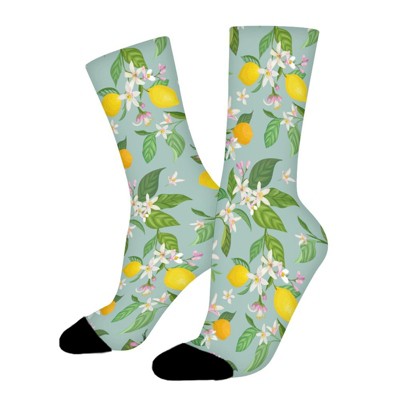 Summer Fruits Lemon Women Printed Crew Socks Funny Funky Socks Soft Polyester Novelty Gifts for Artists Men