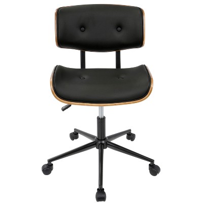 Lombardi Swivel Task Chair in Walnut and Black Faux Leather