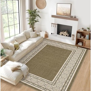 Modern Solid Area Rug Washable Living Room Rugs with Non Slip Backing Bordered Throw Carpet Foldable Neutral Floor Rugs - 1 of 4