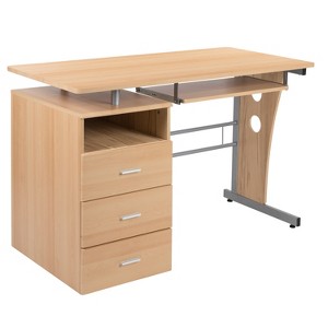 Flash Furniture Computer Desk with Three Drawer Single Pedestal and Pull-Out Keyboard Tray - 1 of 4