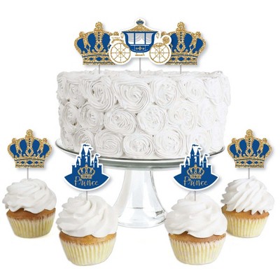 Big Dot of Happiness Royal Prince Charming - Dessert Cupcake Toppers - Baby Shower or Birthday Party Clear Treat Picks - Set of 24