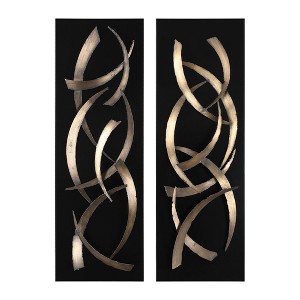 Uttermost Brushstrokes Metal Wall Art Set/2 – Brushed Gold Layered Sheet Metal, Matte Black Plaque, 46.75" H x 15.75" W - 1 of 4