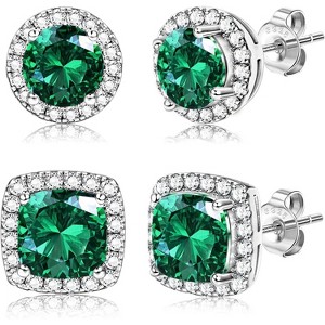 Hayoso 18K Gold Plated Halo Stud Earrings 925 Sterling Silver Cubic Zirconia Stud Earrings Round Square Diamonique Stud - 1 of 4