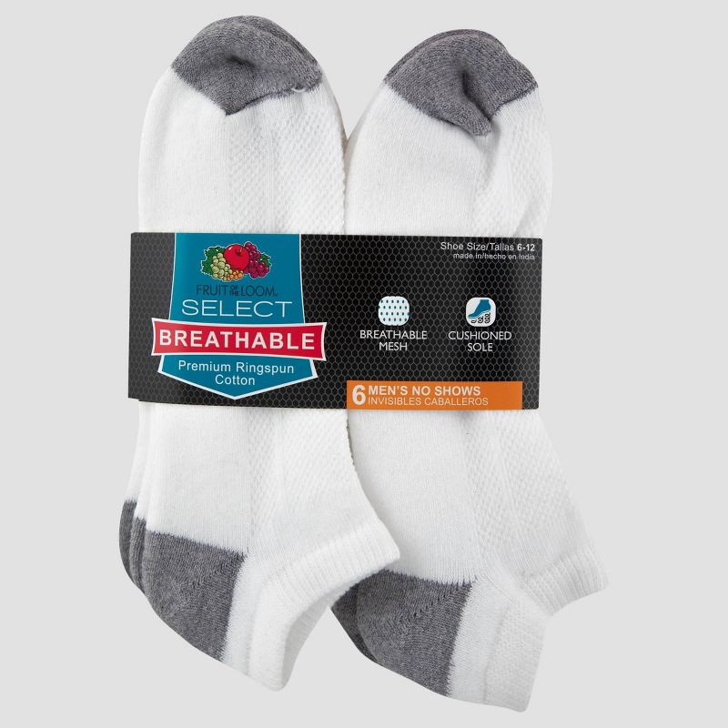 Men's Fruit of the Loom Breathable 6pk No Show Socks - 6-12, 3 of 7