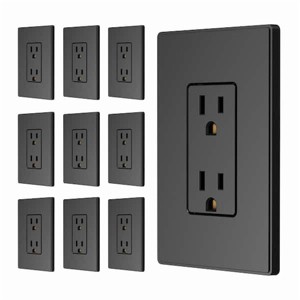 ELEGRP Decorator 15 Amp 125V Residential Grade Self Grounding Duplex Outlet, with Wall Plate, Matt Black (10-Pack) - 1 of 4