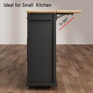 41" Mobile Farmhouse Storage Island,Rolling Kitchen Island with Drop Leaf - with 2 Glass Door Cabinets, 3 Open Shelves & 2 Drawers for Dining Room - 1 of 4