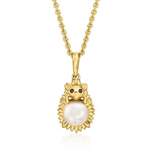 Ross-Simons 5.5-6mm Cultured Pearl Hedgehog Pendant Necklace With Black Spinel in 18kt Gold Over Sterling Size 18 - 1 of 2