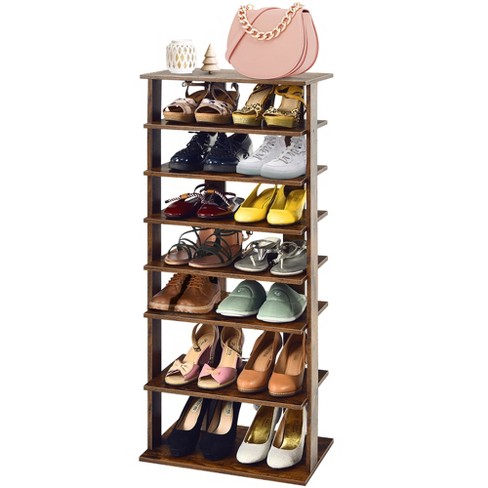 4 Tier Shoe Rack Black Metal with Natural Wood - Brightroom™