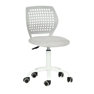 FurnitureR Armless Desk Chair with Rolling Wheels, Compact Adjustable Height Swivel Study Computer Task Chair with Breathable Back, Gray - 1 of 4
