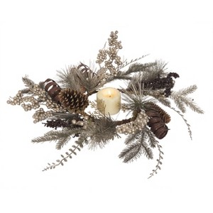 Transpac Artificial 18 in. Green Autumn Pinecone Candle Ring - 1 of 2