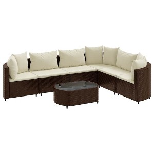 vidaXL Patio Sofa Set with Cushions Lounge Setting Outdoor Furniture Poly Rattan - Brown and Cream 7 Piece - 1 of 4