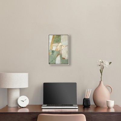 Sage Green and Gold Abstract Canvas Wall Art with Silver Frame