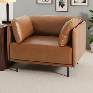 39" Vintage Lounge Chair with Solid Wood Frame, Steel Legs and Wide Cushions - 1 of 4