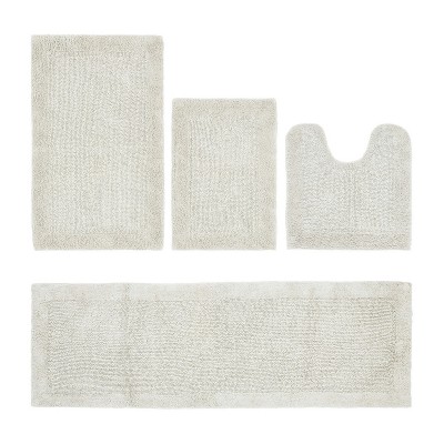 Edge Bath Rug 100% Premium Cotton Ultra-Soft Water Absorbent Tufted Solid Reversible 4 Piece Bathroom Rug Set for Machine Washable Bathmat