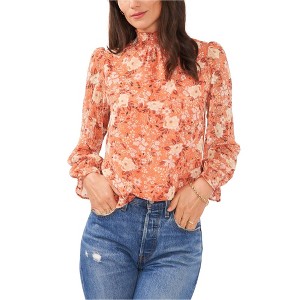 1.STATE Womens Smocked Collar Floral Knit Blouse - 1 of 1