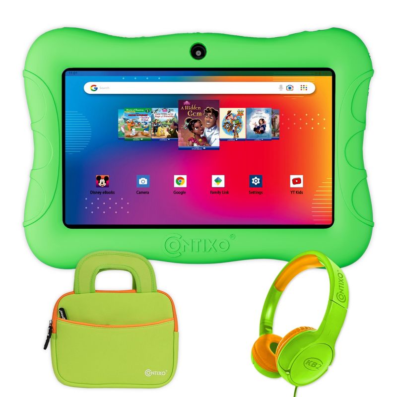 Contixo V9 Kids Tablet with Disney eBooks Bundle Pack, 7-inch HD, Ages 3-7, Dual Camera, 32GB,Wi-Fi, Parental Control, Headphones, Tote Bag, 1 of 12