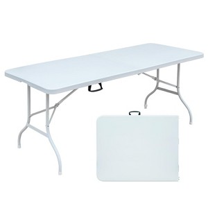 6FT Portable Folding Table with Handle, Heavy Duty Plastic Table, Adjustable Height, Waterproof and Easy to Clean - 1 of 4