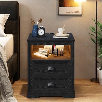 GlasFlength Nightstands Stylish and Functional Bedroom Storage with Ample Drawers and Shelves, Modern Design Style, Black,19.68”*15.74”*23.63"