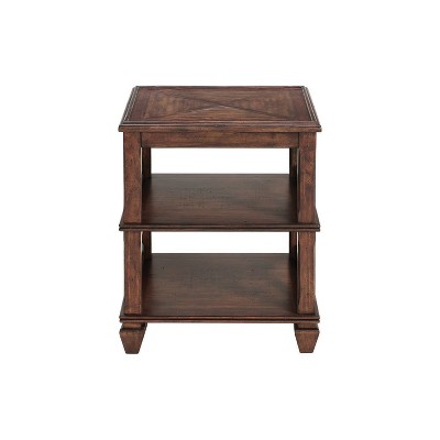 Cherry Pine Wood 3-Piece Living Room Set with Coffee Table and 2 Shelf End Tables