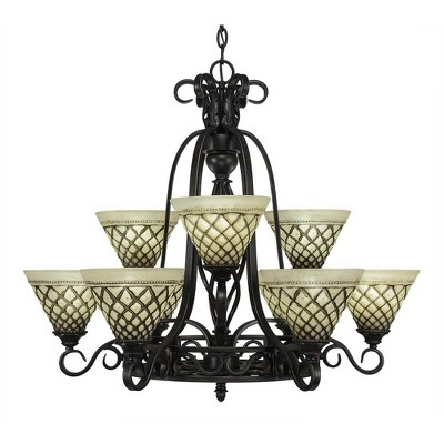 Toltec Lighting Elegante 9 - Light Chandelier in  Dark Granite with 7" Chocolate Icing Shade