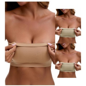 INSPIRE CHIC 3 Packs Women's Strapless Seamless Wirefree Padded Bandeau Non-Slip Silicone Tube Bras - 1 of 4