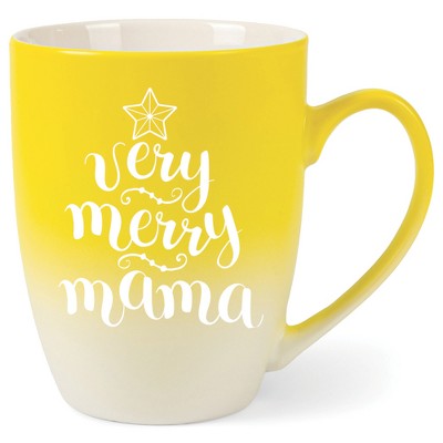 Elanze Designs Very Merry Mama Two Toned Ombre Matte Yellow and White 12 ounce Ceramic Stoneware Coffee Cup Mug