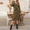 Women's Olive Cable Knit Belted Sweater Dress -Cupshe - 3 of 4