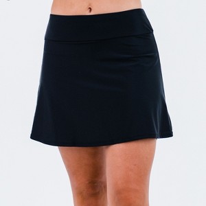 Calypsa Women's Plus Size Chlorine Resistant Short A-line Swim Skort - 1 of 3
