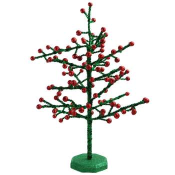 Napco 21.5" Red and Green Berry Glitter Christmas Tree Tabletop Decor