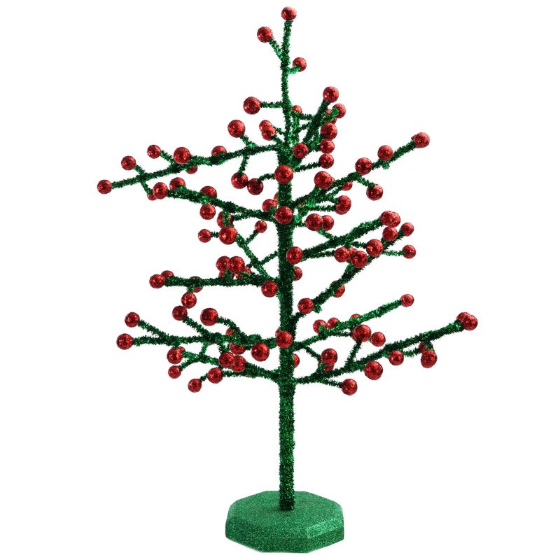 Napco 21.5" Red and Green Berry Glitter Christmas Tree Tabletop Decor, 1 of 3
