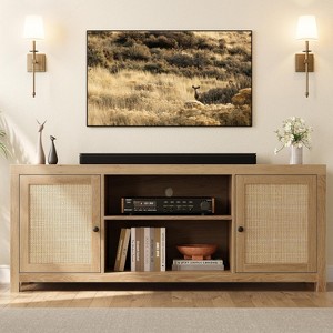 Rattan TV Stand , Boho Style Entertainment Center with 2-Tier Storage, Wooden TV & Media Console Cabinet for Living Room - 1 of 4