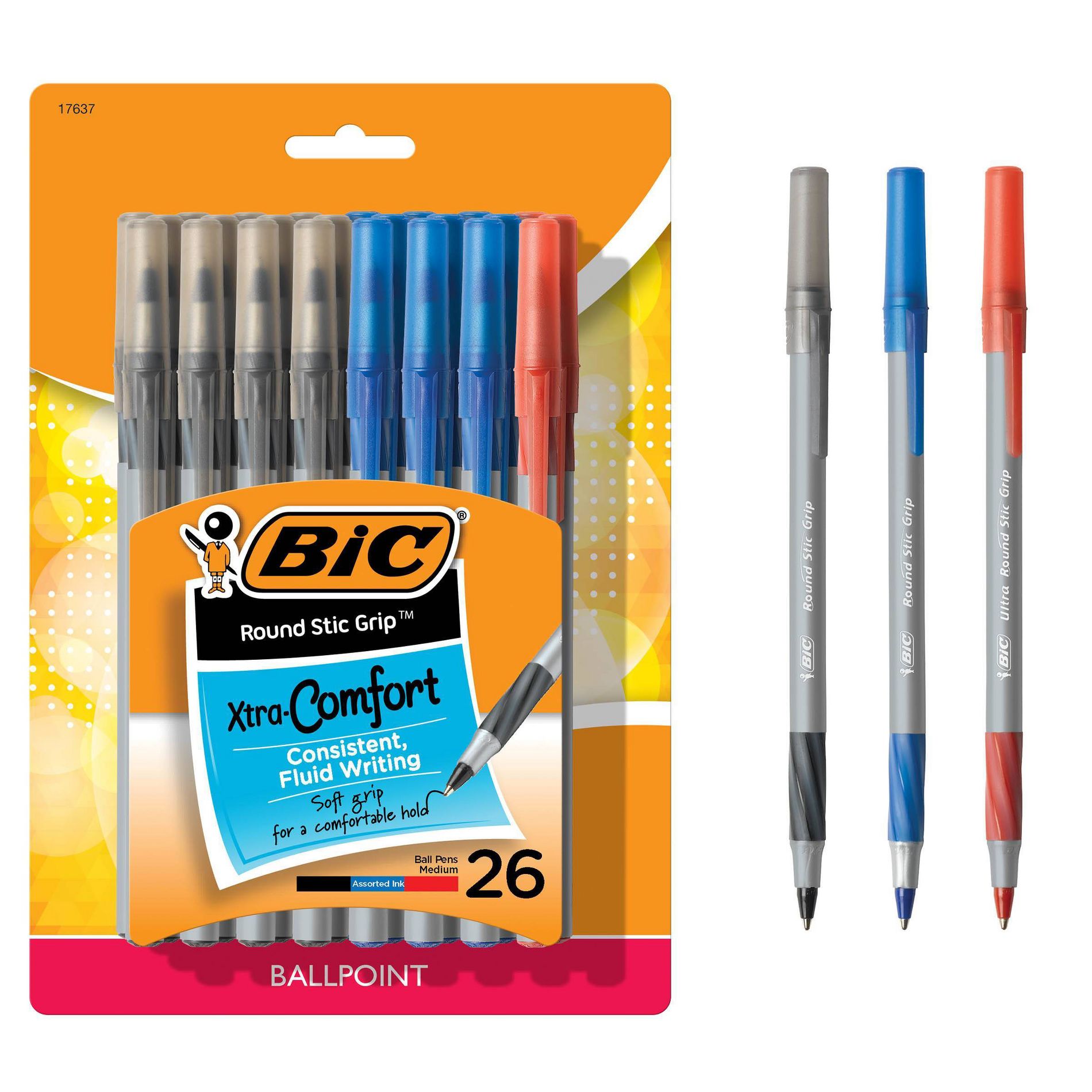 BIC Xtra Comfort Ballpoint Pens, 1.2mm, 26ct - Multicolor Ink: Rubber Grip, Art & Stationery, Office Supplies