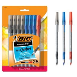 BIC Xtra Comfort Ballpoint Pens, 1.2mm, 26ct - Multicolor Ink: Rubber Grip, Art & Stationery, Office Supplies