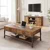 41 Inch Large Coffee Table with Drawers, Rectangular Cocktail Table with Storage, Vintage Living Room Table, Rustic Brown - 2 of 4