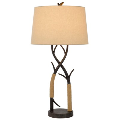 32" Black Metal Tree Branch Table Lamp with Linen Shade