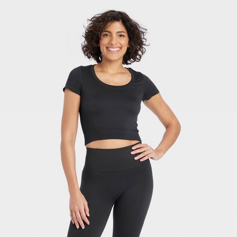 Women's Seamless Crop Short Sleeve Top - All In Motion™ Black XXL