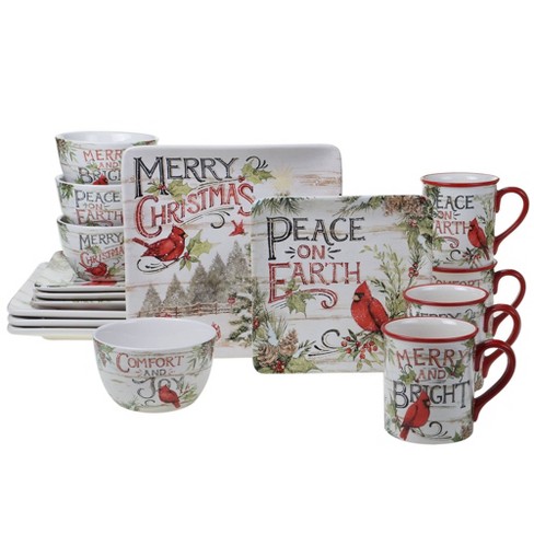 16pc Earthenware Evergreen Christmas Dinnerware Set Certified