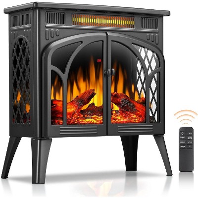 ZAFRO Electric Fireplace with Remote,24" Portable Infrared Fireplace Stove with Multiple 3D Flame, Adjustable Temp & Brightness,Timer 5100BTU Black