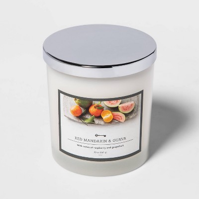 20oz Lidded Milky Glass Jar 3-Wick Red Mandarin and Guava Candle - Threshold™