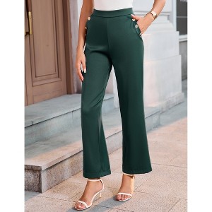 Women's High Waisted Wide Leg Jeans Button Decorated Casual Stretchy Demin Pants with Pockets - 1 of 4