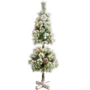 Nearly Natural 3-ft Flocked Artificial Christmas Tree Topiary with 50 Warm White LED Lights and Pine Cones - 1 of 4