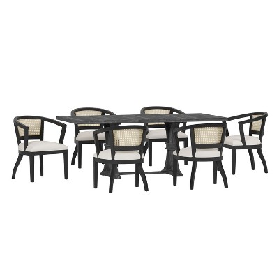Christopher Knight Home Delwood 7 Pieces Traditional Upholstered Wood and Cane Expandable Dining Set