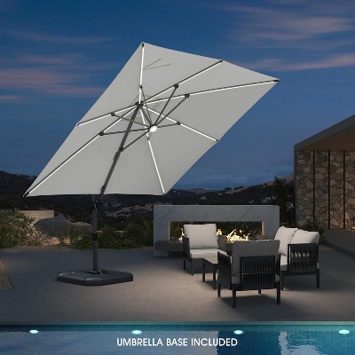 PURPLE LEAF 10x10 Ft Cantilever Umbrella Square Solar Powered LED Outdoor Patio Umbrella with 360°Rotation Adjustable With Base
