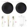 Smarty Had A Party Black w/ Gold Rim Organic Round Plastic Wedding Set - 120 Sets - 2 of 4