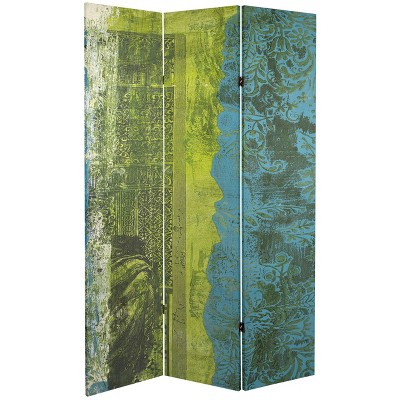 6" Double Sided Philosopher's Gate Canvas Room Divider Green - Oriental Furniture