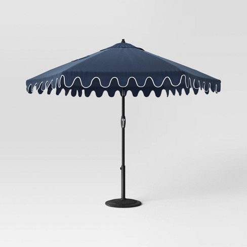 9.7' x 9.7' DuraSeason Fabric™ Scalloped Patio Umbrella Navy - Black Pole - Opalhouse™ - image 1 of 4